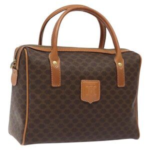 CELINE Macadam Canvas Hand Bag PVC Leather Brown Gold Auth sw521